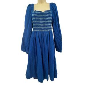 Draper James RSVP Dress Women's XL Blue Striped Smocked Milkmaid Style Peasant